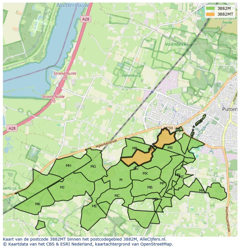 Afbeelding van het postcodegebied 3882 MT op de kaart.