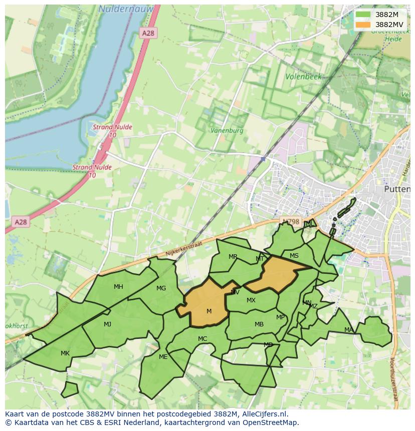 Afbeelding van het postcodegebied 3882 MV op de kaart.