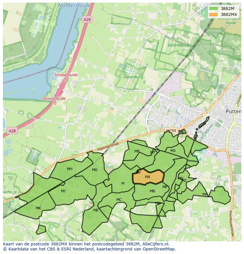 Afbeelding van het postcodegebied 3882 MX op de kaart.