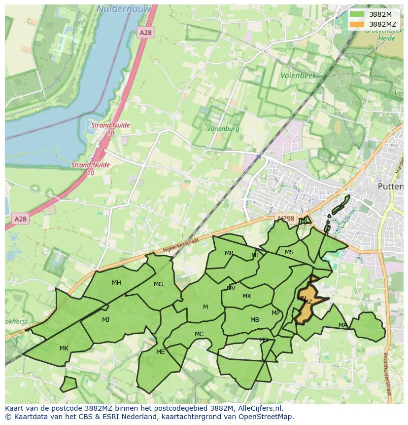 Afbeelding van het postcodegebied 3882 MZ op de kaart.