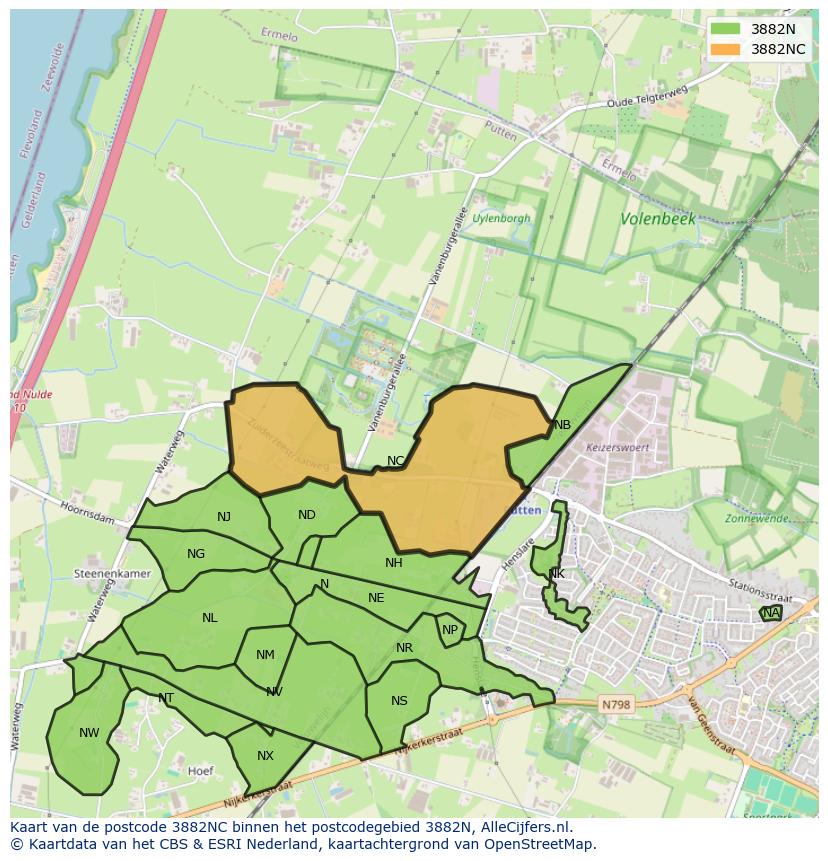 Afbeelding van het postcodegebied 3882 NC op de kaart.