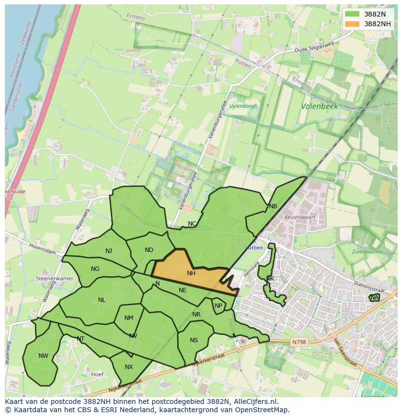 Afbeelding van het postcodegebied 3882 NH op de kaart.