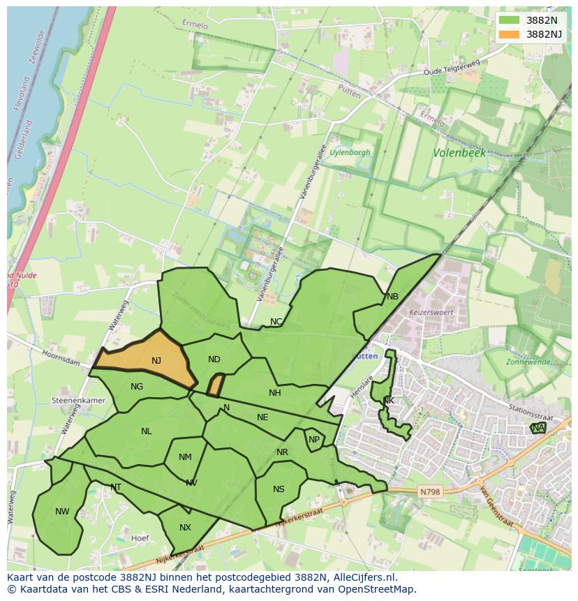 Afbeelding van het postcodegebied 3882 NJ op de kaart.