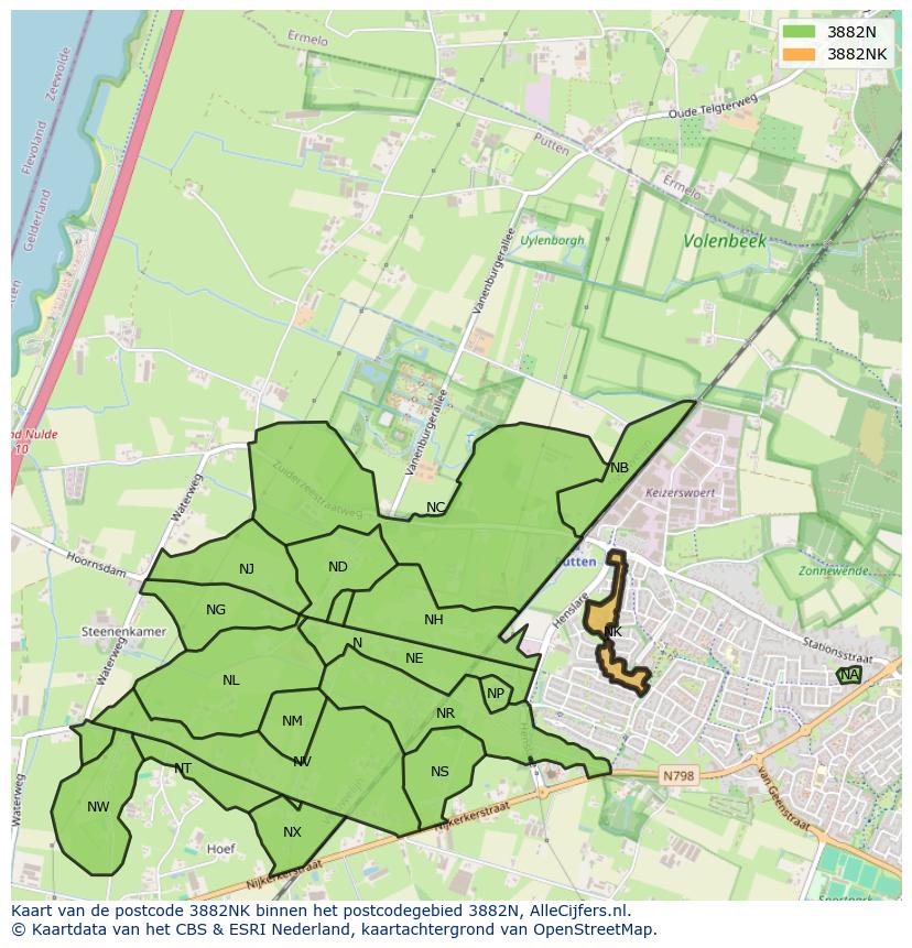 Afbeelding van het postcodegebied 3882 NK op de kaart.