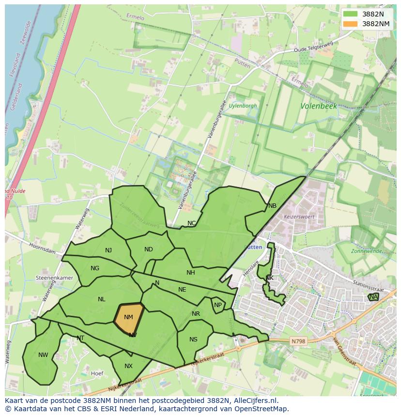 Afbeelding van het postcodegebied 3882 NM op de kaart.