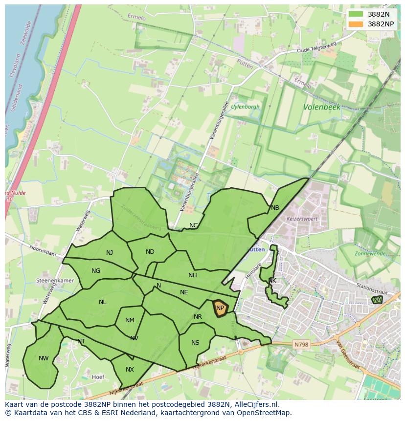 Afbeelding van het postcodegebied 3882 NP op de kaart.