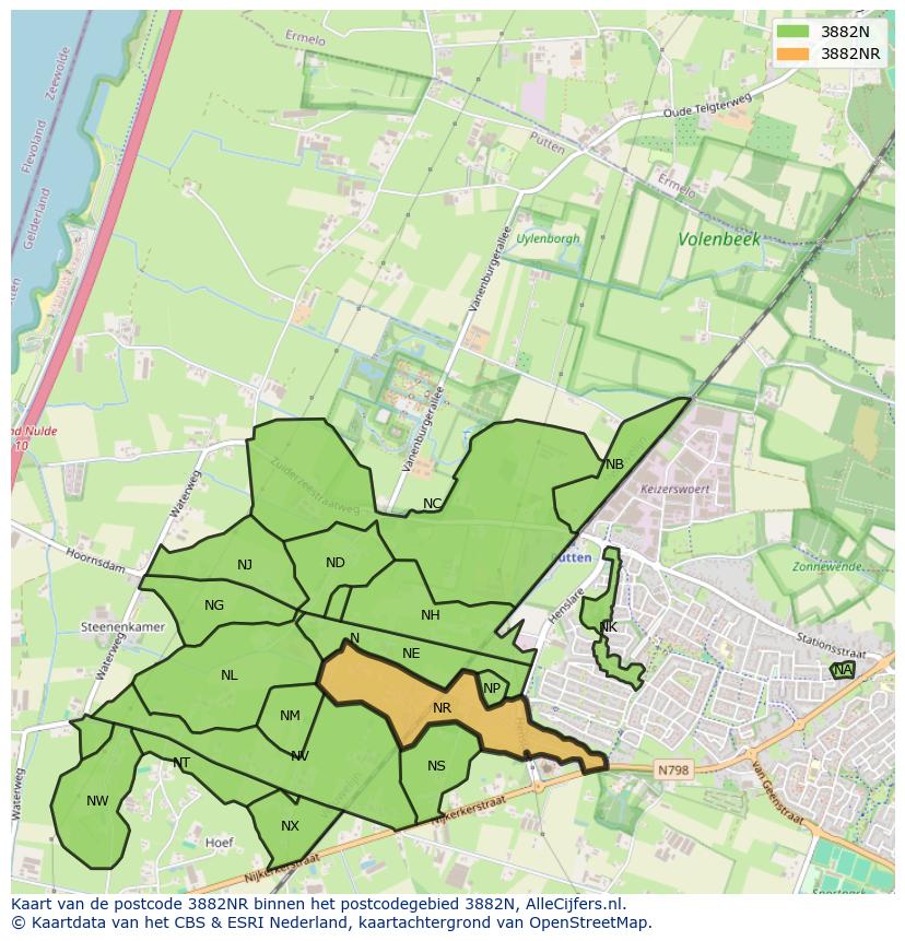 Afbeelding van het postcodegebied 3882 NR op de kaart.