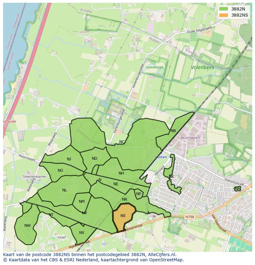 Afbeelding van het postcodegebied 3882 NS op de kaart.