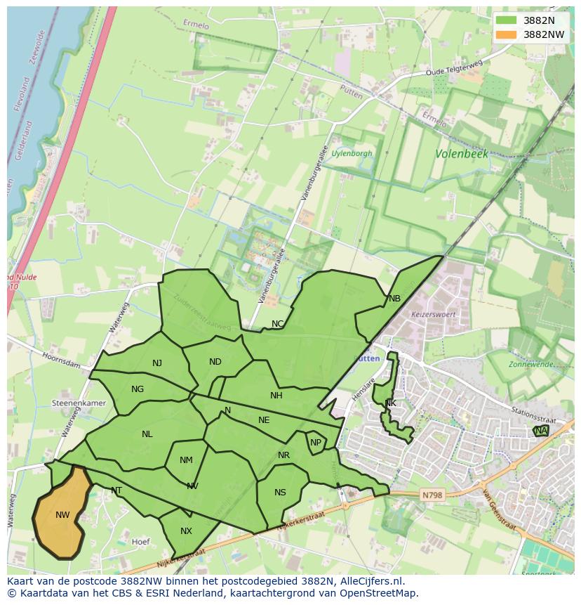 Afbeelding van het postcodegebied 3882 NW op de kaart.