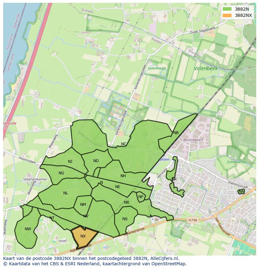 Afbeelding van het postcodegebied 3882 NX op de kaart.