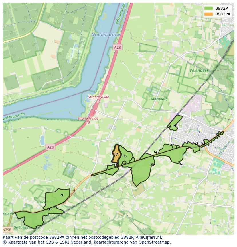 Afbeelding van het postcodegebied 3882 PA op de kaart.