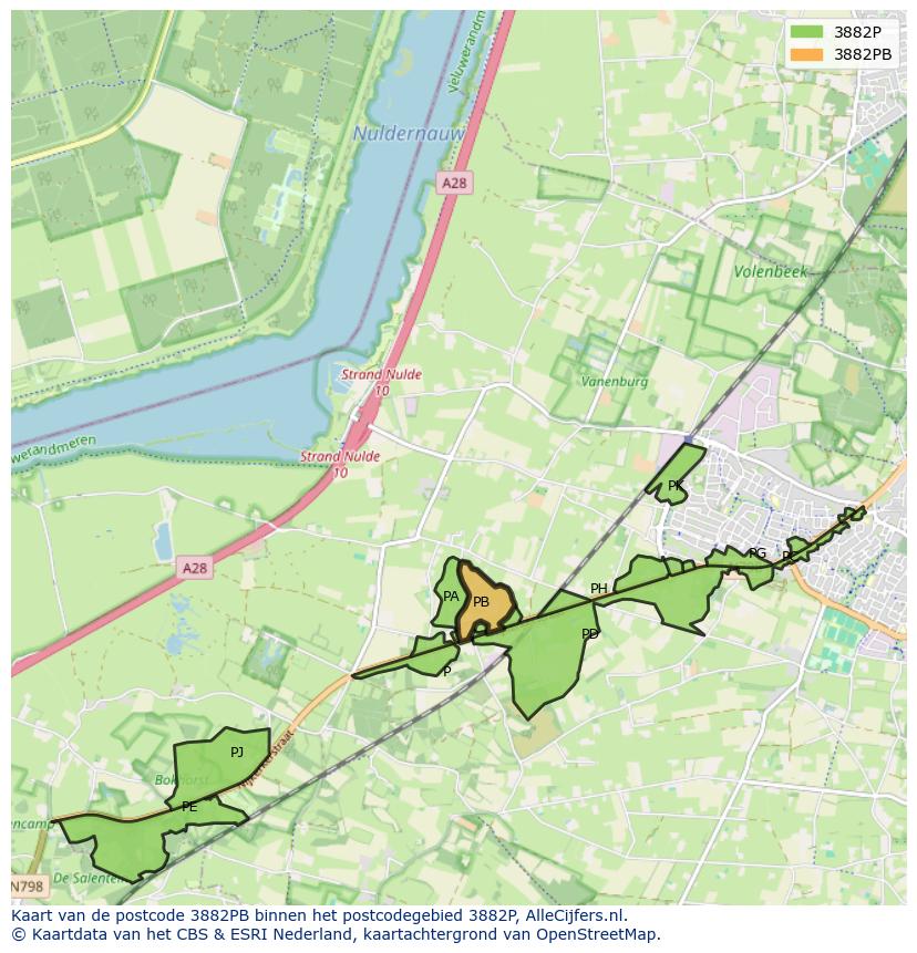 Afbeelding van het postcodegebied 3882 PB op de kaart.