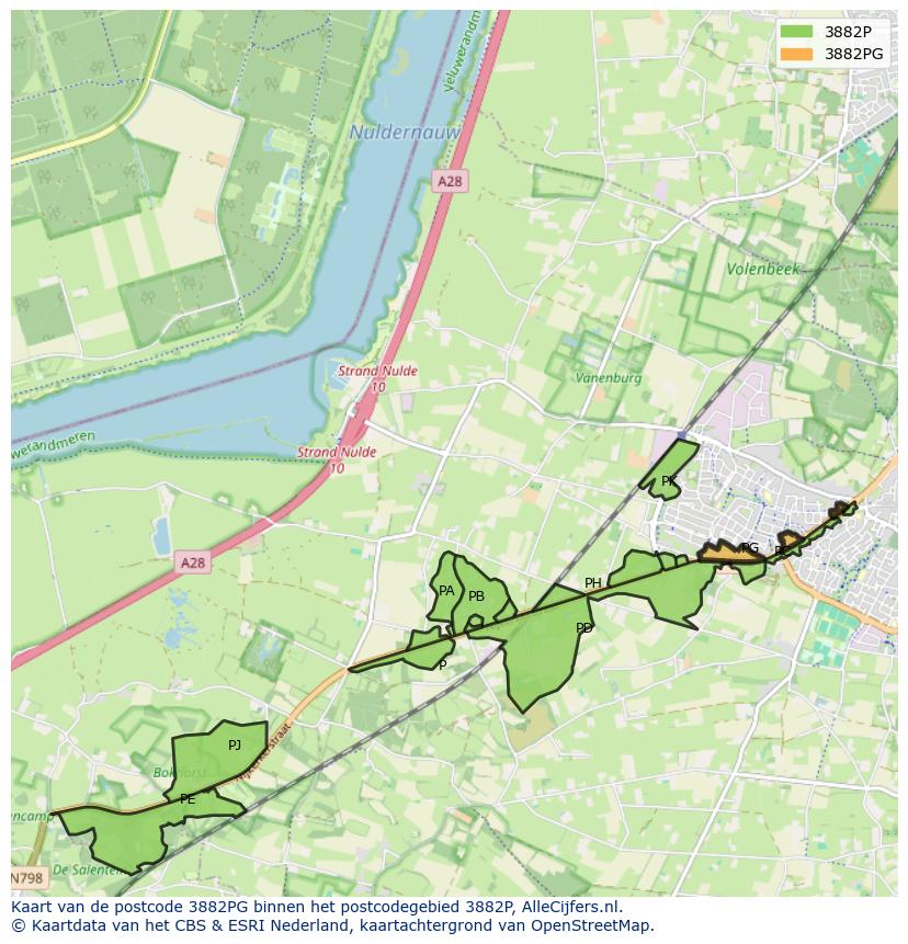 Afbeelding van het postcodegebied 3882 PG op de kaart.