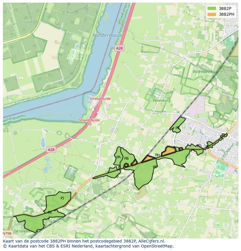 Afbeelding van het postcodegebied 3882 PH op de kaart.
