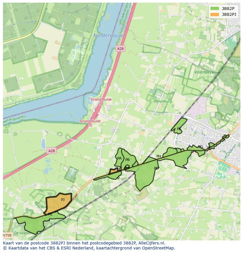Afbeelding van het postcodegebied 3882 PJ op de kaart.