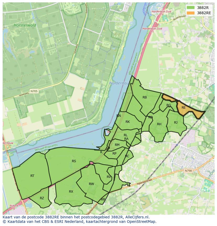 Afbeelding van het postcodegebied 3882 RE op de kaart.