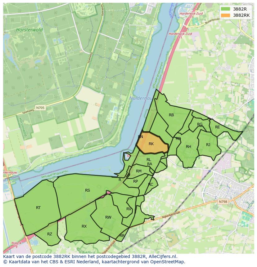 Afbeelding van het postcodegebied 3882 RK op de kaart.