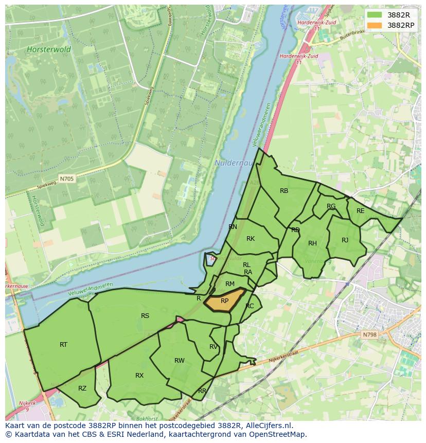 Afbeelding van het postcodegebied 3882 RP op de kaart.