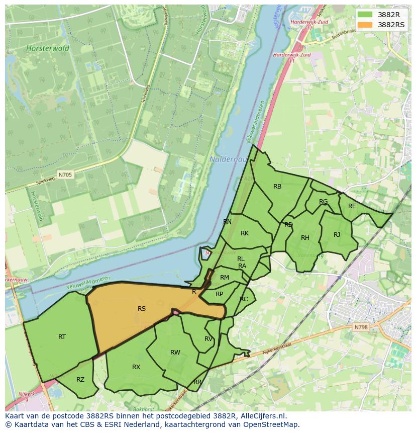 Afbeelding van het postcodegebied 3882 RS op de kaart.