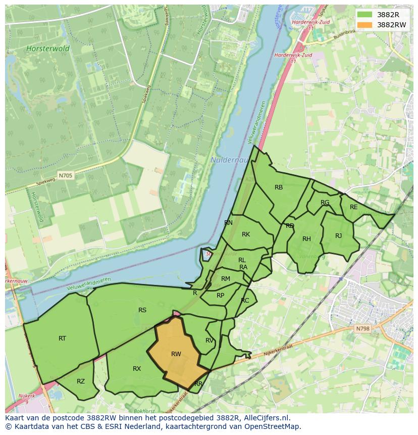 Afbeelding van het postcodegebied 3882 RW op de kaart.