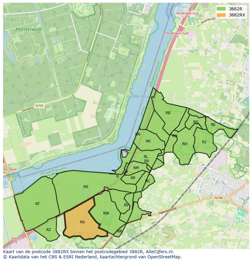 Afbeelding van het postcodegebied 3882 RX op de kaart.