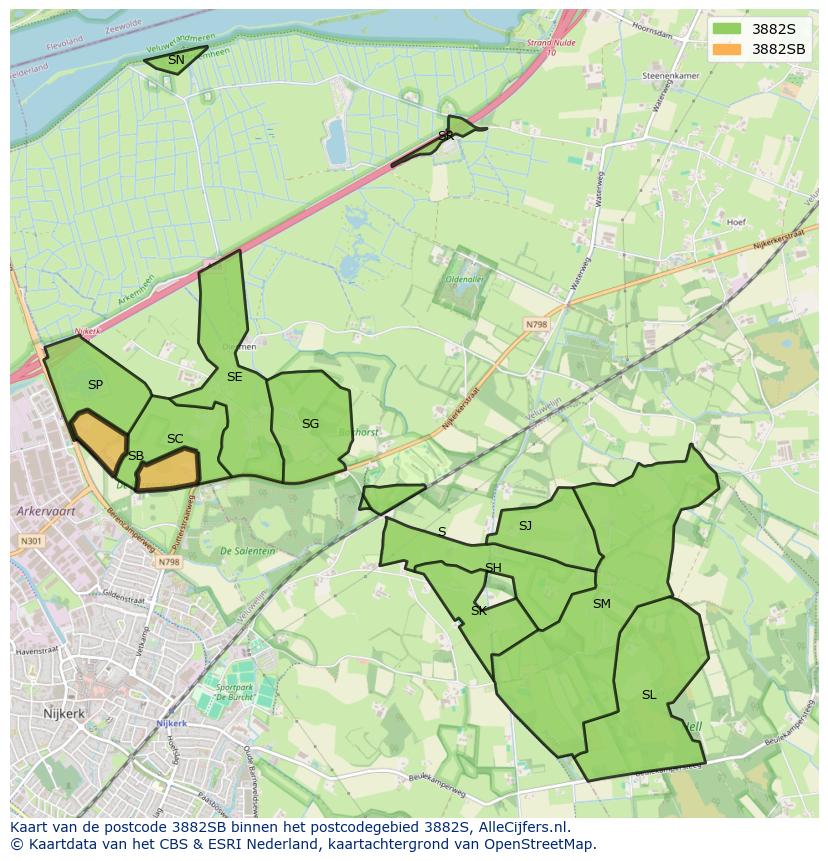 Afbeelding van het postcodegebied 3882 SB op de kaart.