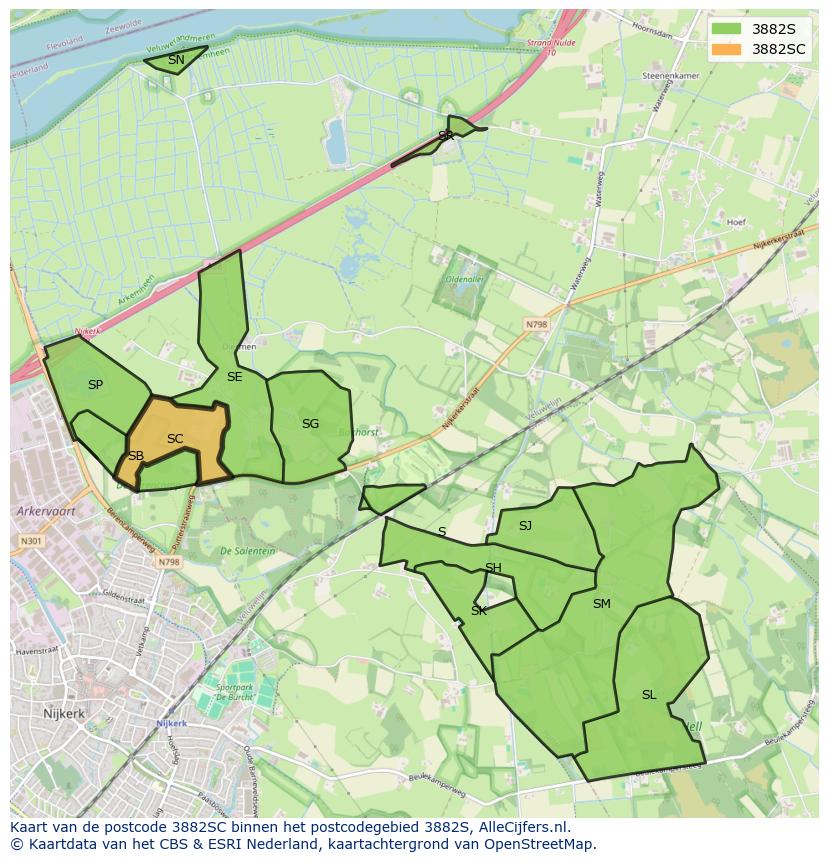 Afbeelding van het postcodegebied 3882 SC op de kaart.