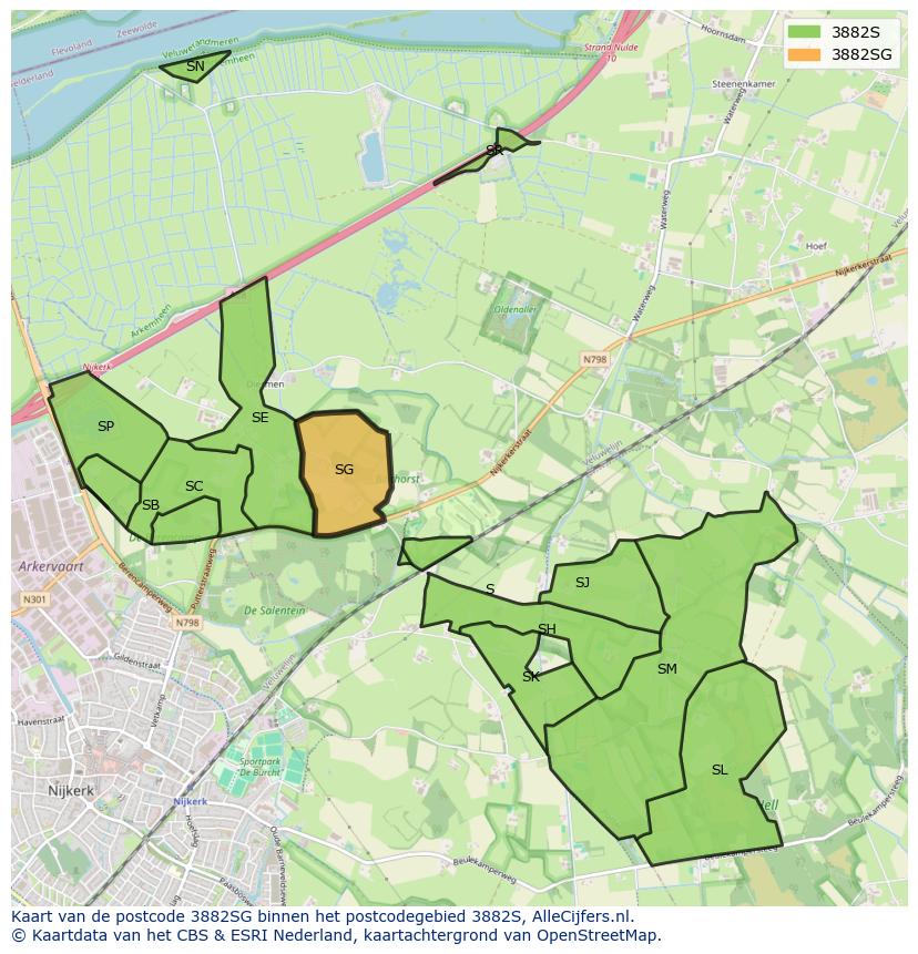 Afbeelding van het postcodegebied 3882 SG op de kaart.