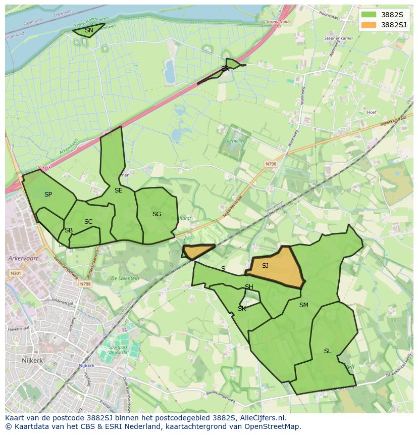 Afbeelding van het postcodegebied 3882 SJ op de kaart.