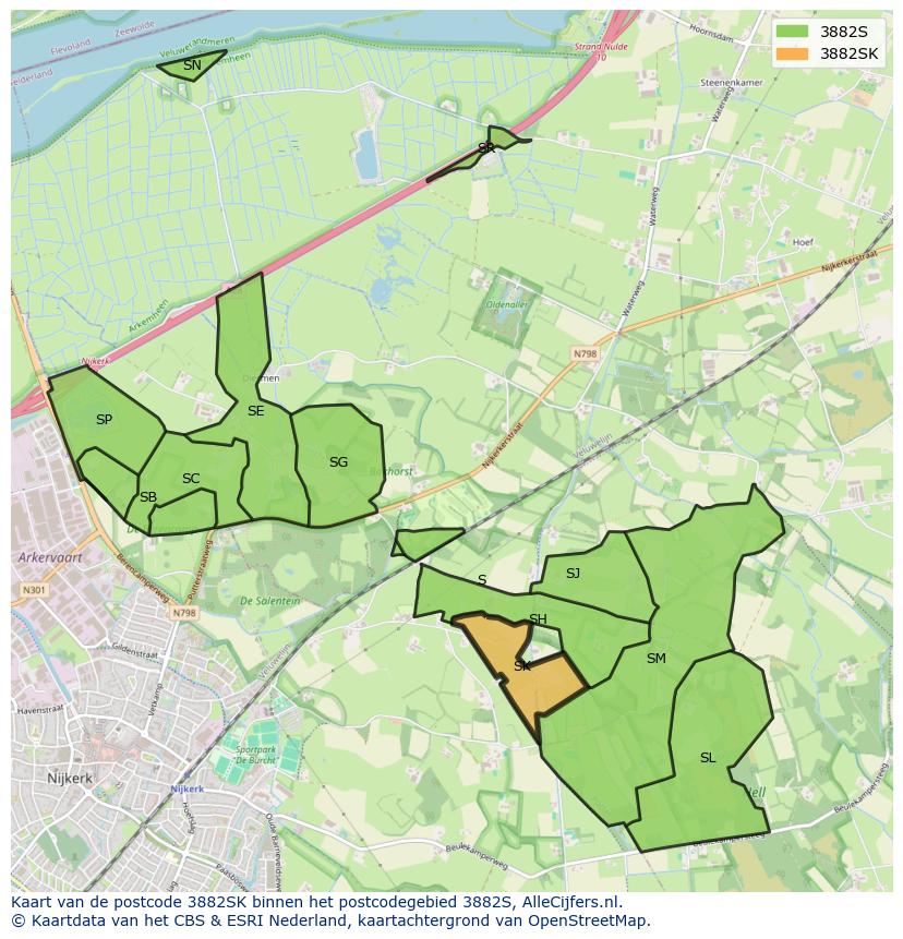 Afbeelding van het postcodegebied 3882 SK op de kaart.