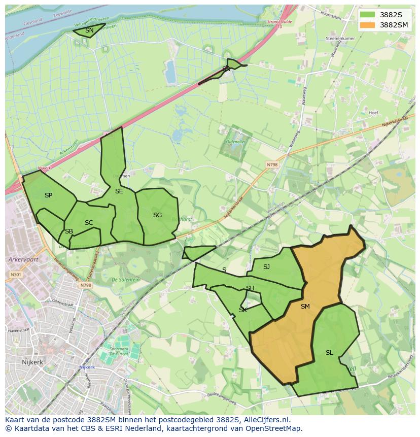 Afbeelding van het postcodegebied 3882 SM op de kaart.