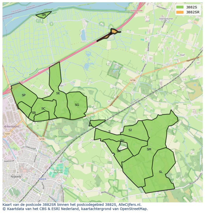 Afbeelding van het postcodegebied 3882 SR op de kaart.