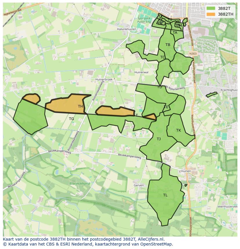 Afbeelding van het postcodegebied 3882 TH op de kaart.
