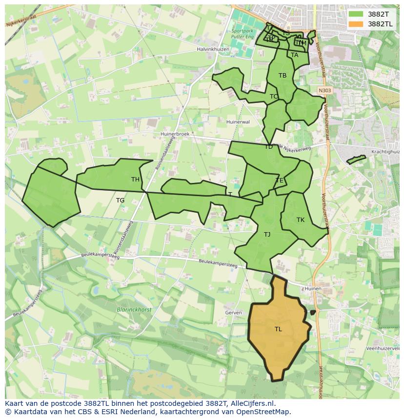 Afbeelding van het postcodegebied 3882 TL op de kaart.
