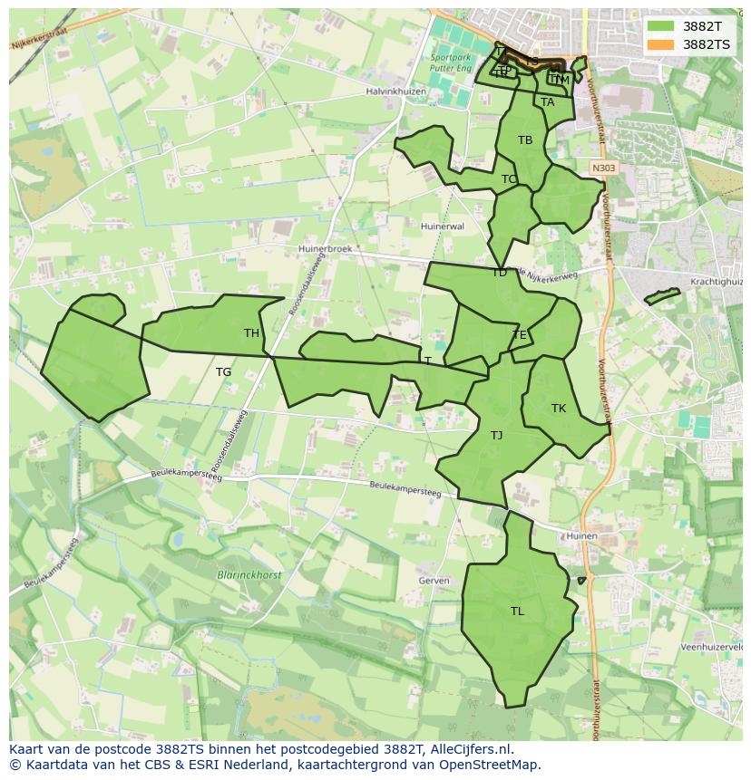 Afbeelding van het postcodegebied 3882 TS op de kaart.
