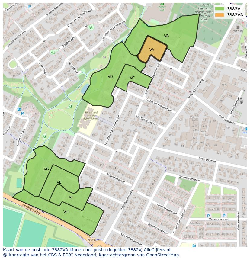 Afbeelding van het postcodegebied 3882 VA op de kaart.