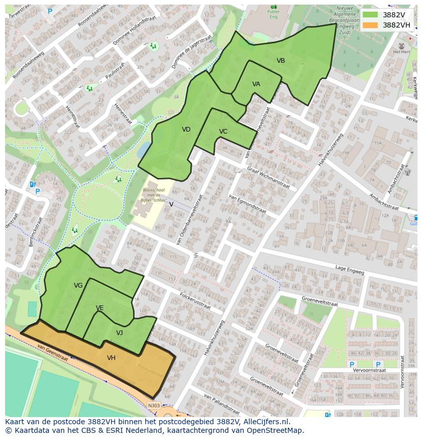 Afbeelding van het postcodegebied 3882 VH op de kaart.