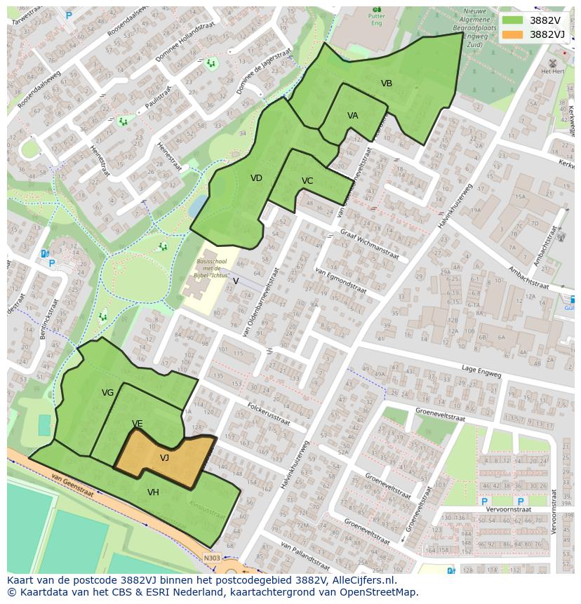 Afbeelding van het postcodegebied 3882 VJ op de kaart.