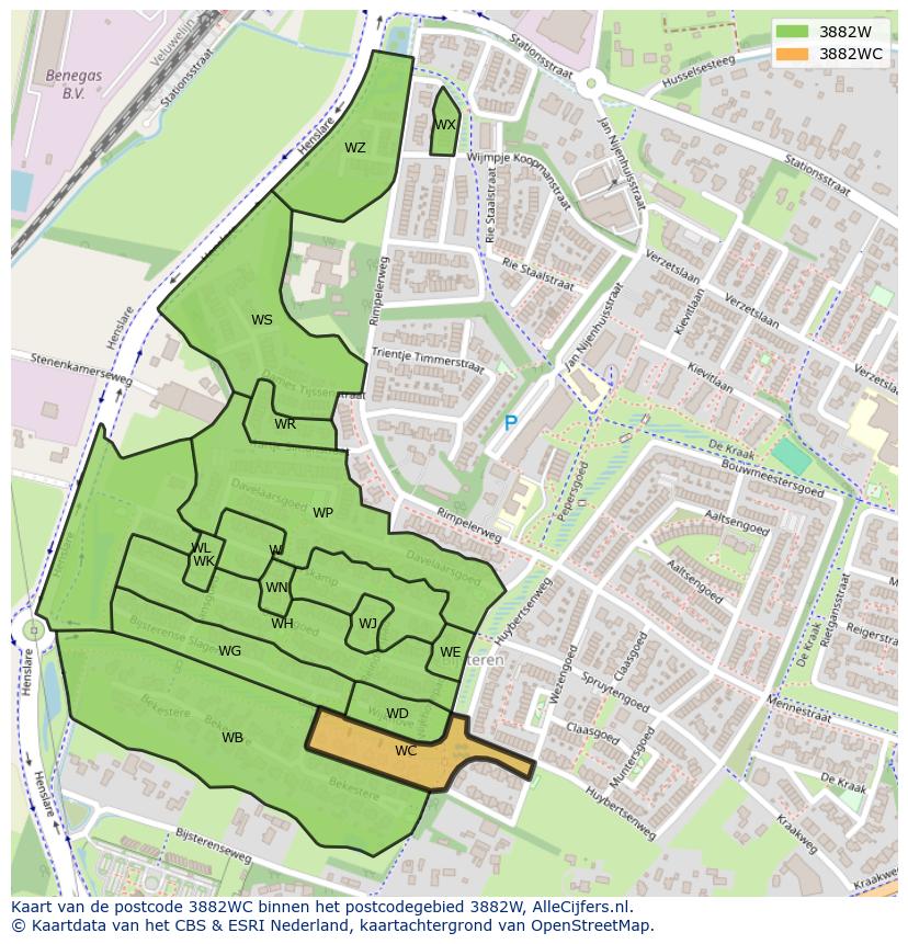 Afbeelding van het postcodegebied 3882 WC op de kaart.