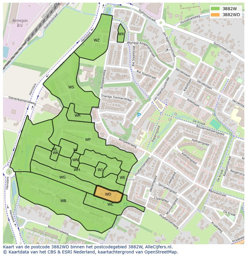 Afbeelding van het postcodegebied 3882 WD op de kaart.