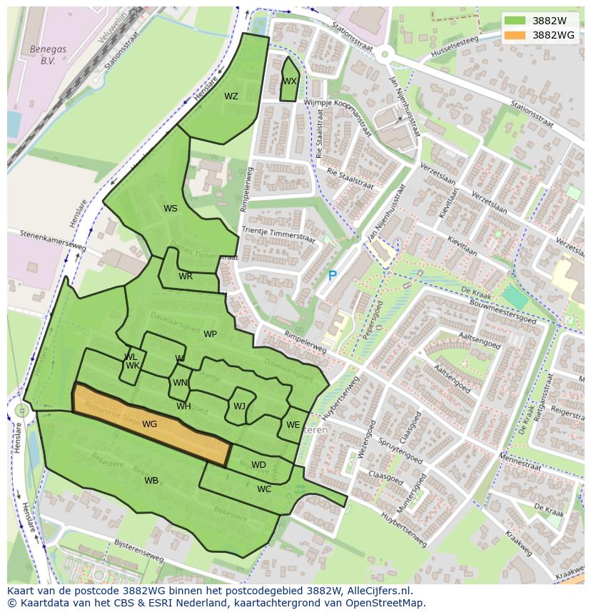 Afbeelding van het postcodegebied 3882 WG op de kaart.