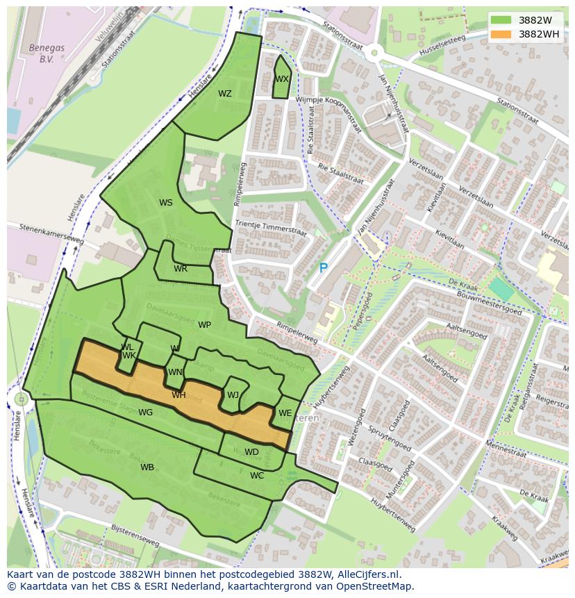 Afbeelding van het postcodegebied 3882 WH op de kaart.