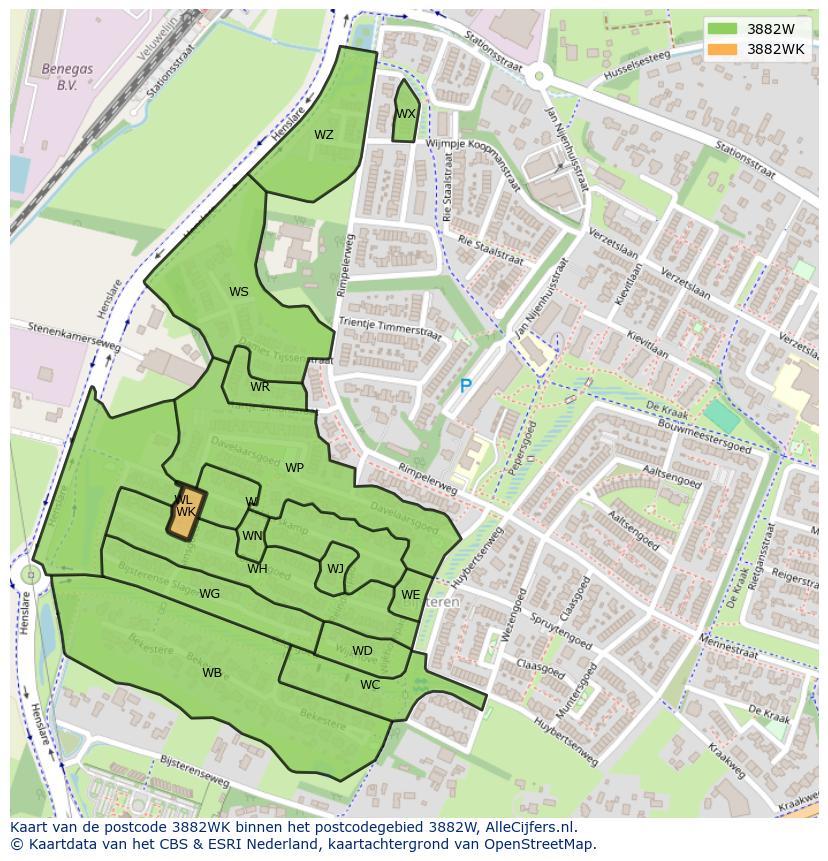 Afbeelding van het postcodegebied 3882 WK op de kaart.