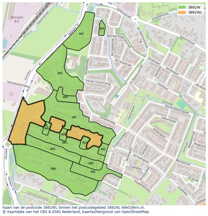 Afbeelding van het postcodegebied 3882 WL op de kaart.