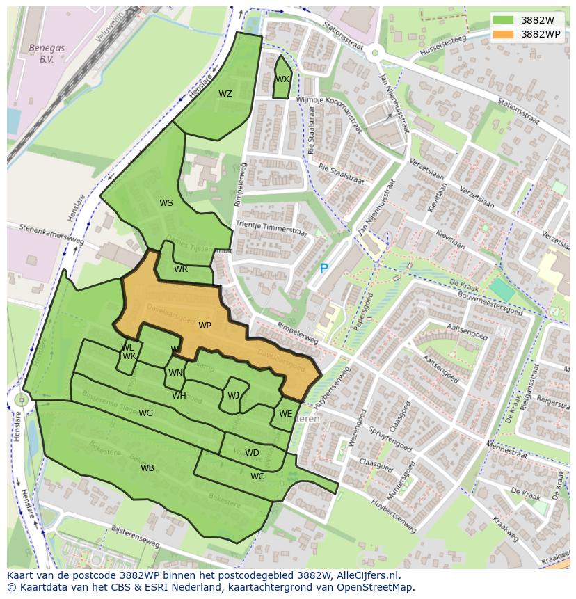 Afbeelding van het postcodegebied 3882 WP op de kaart.
