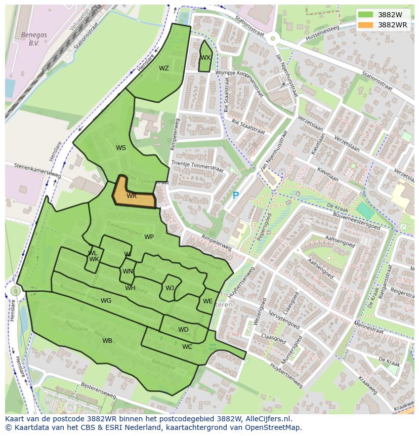Afbeelding van het postcodegebied 3882 WR op de kaart.