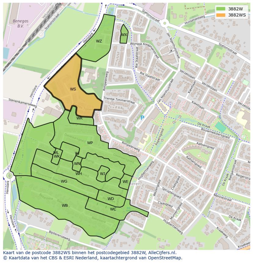 Afbeelding van het postcodegebied 3882 WS op de kaart.