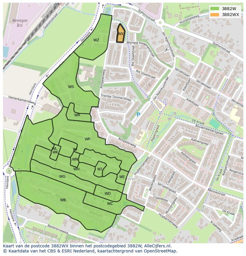 Afbeelding van het postcodegebied 3882 WX op de kaart.