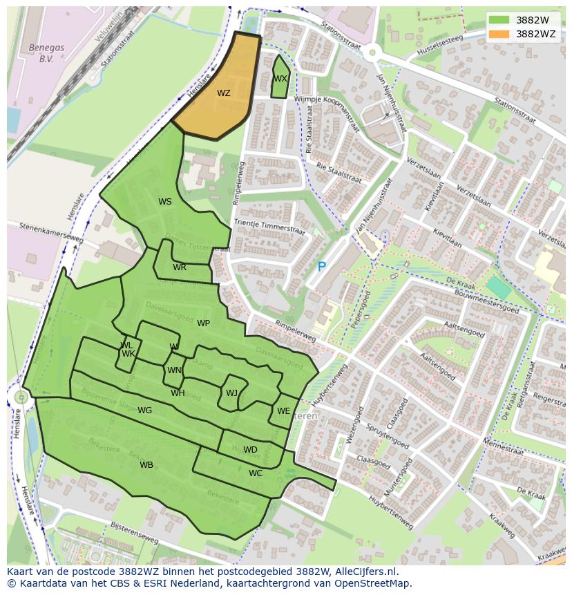 Afbeelding van het postcodegebied 3882 WZ op de kaart.