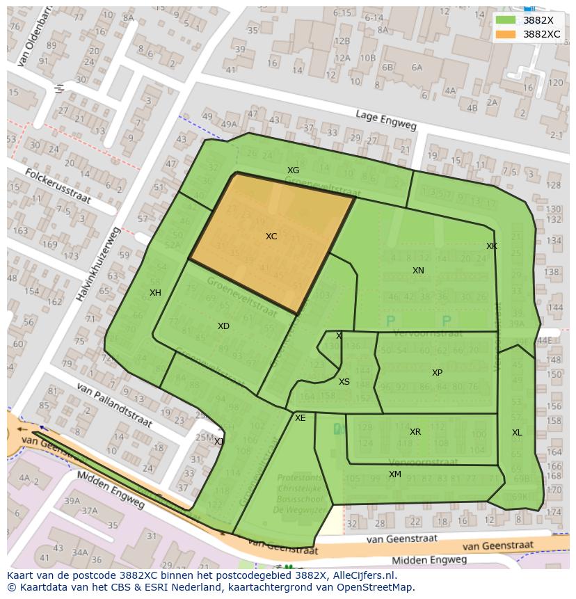 Afbeelding van het postcodegebied 3882 XC op de kaart.